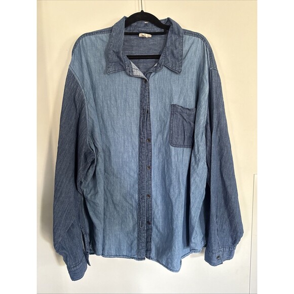 A.N.A A New Approach Blue Patchwork Denim style Longsleeve Top size 5X - Picture 1 of 7